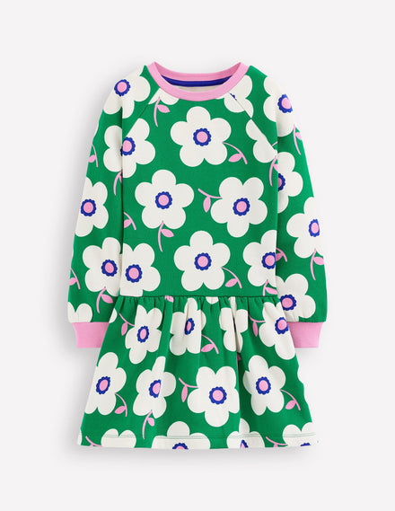 Robe-sweat cosy-Motif marguerite géante émeraude profond