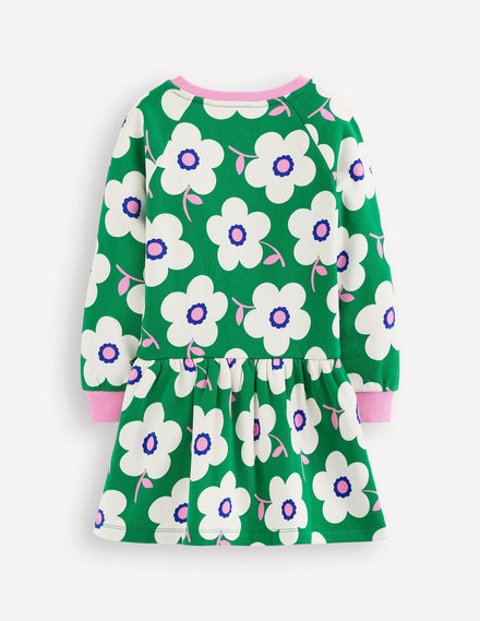 Robe-sweat cosy-Motif marguerite géante émeraude profond