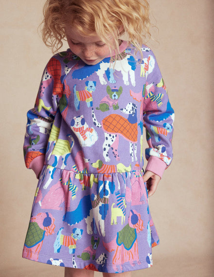 Kuscheliges Sweatshirt-Kleid-Eierschalenblau Hunde im Winteroutfit