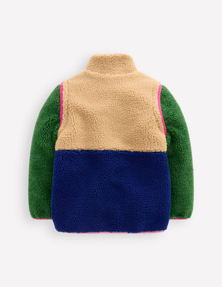 2-in-1-Teddyfell-Jacke-Blockfarben, Bunt