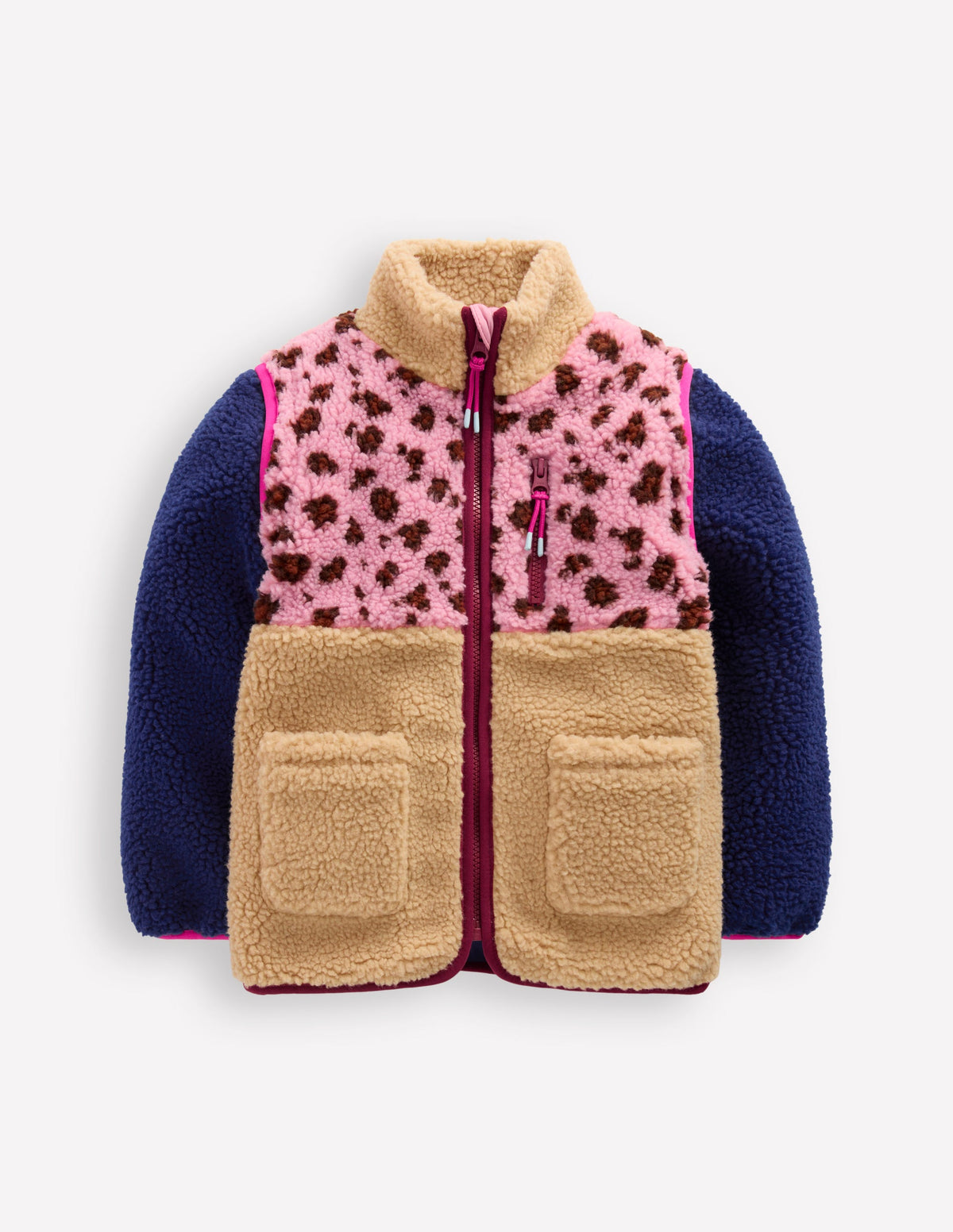 2-in-1-Teddyfell-Jacke-Pink Leopardenmuster - Image 1