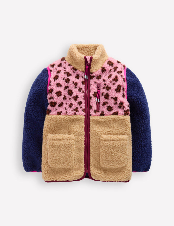 2-in-1-Teddyfell-Jacke-Pink Leopardenmuster