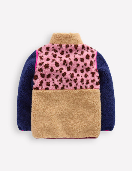 2-in-1-Teddyfell-Jacke-Pink Leopardenmuster