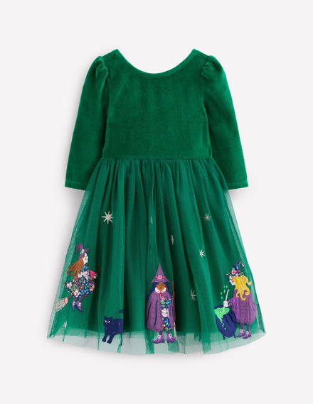 Velours-Tüllkleid mit Applikation-Juwelengrün Halloween