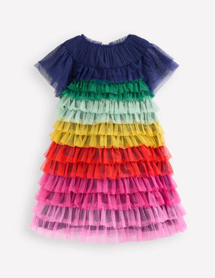 Gestuftes Tüllkleid-Bunt, Regenbogenfarben