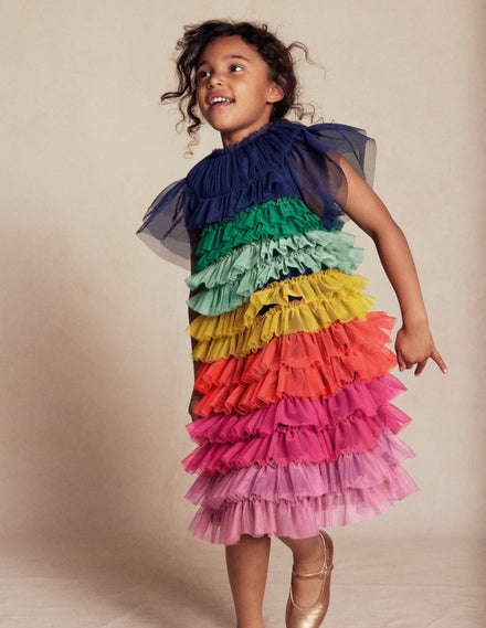 Gestuftes Tüllkleid-Bunt, Regenbogenfarben