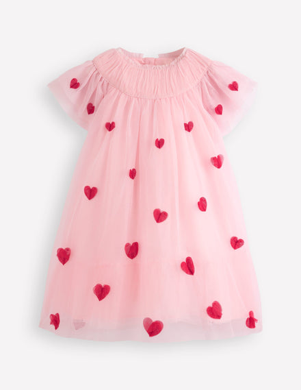 Gestuftes Tüllkleid-Kreiderosa Herzen