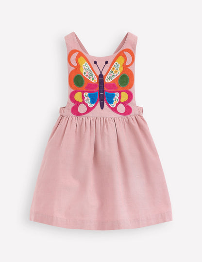 Schürzenkleid aus Cord mit Applikationen-Formica-Rosa Schmetterling-2