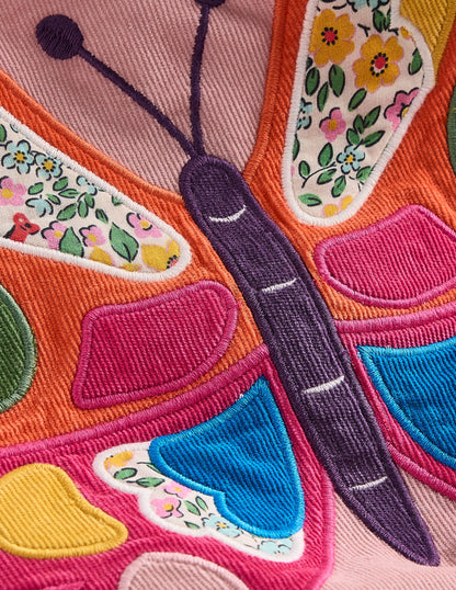 Schürzenkleid aus Cord mit Applikationen-Formica-Rosa Schmetterling-4