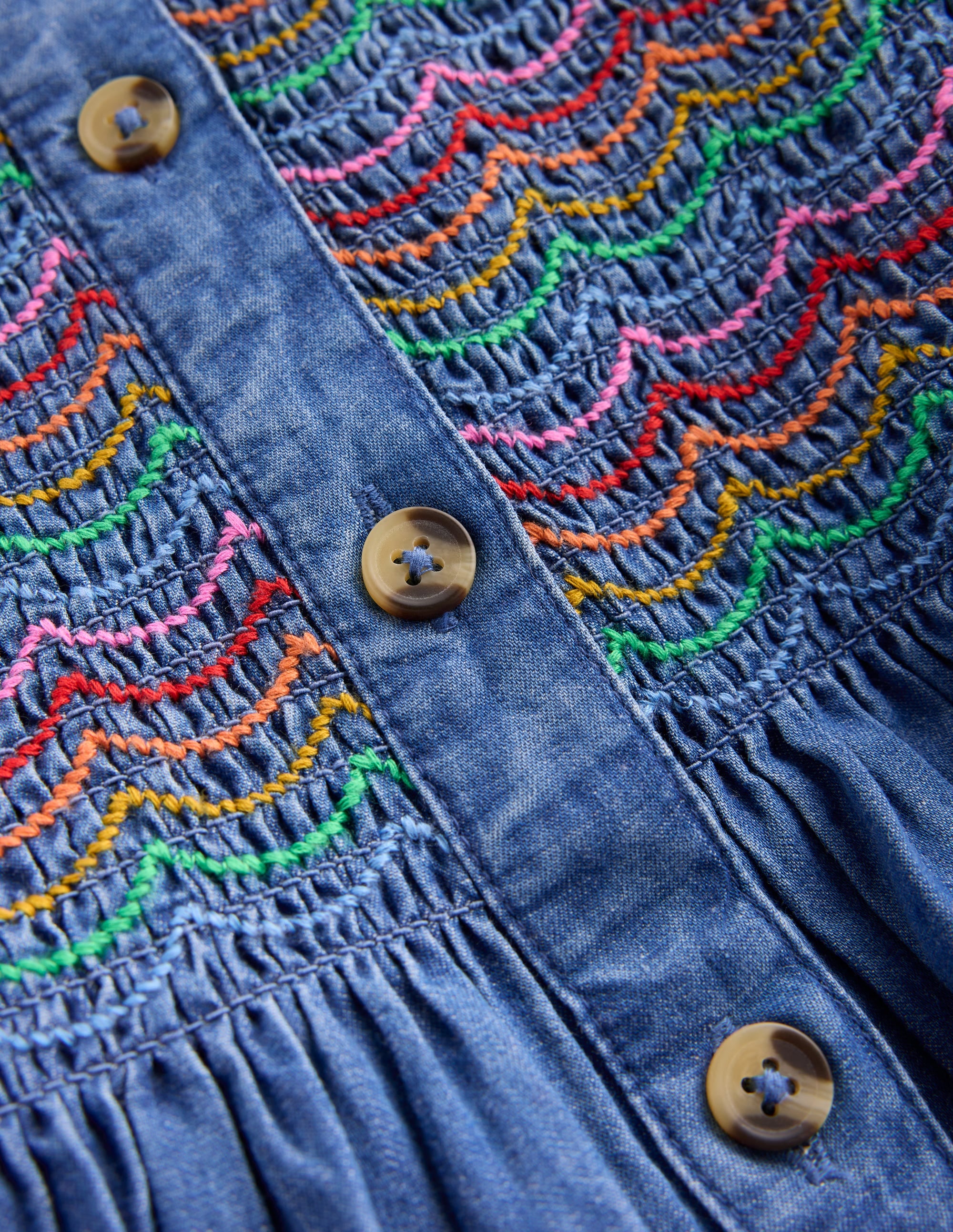 Suki Langärmeliges, gesmoktes Kleid-Mittlere Mischung Denim - Image 3