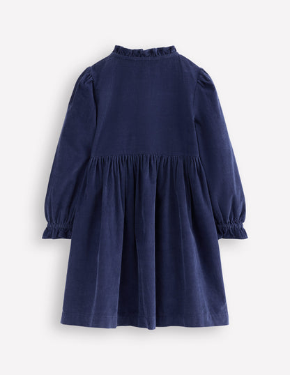 Suki Langärmeliges, gesmoktes Kleid-Schuluniform-Marineblau-2