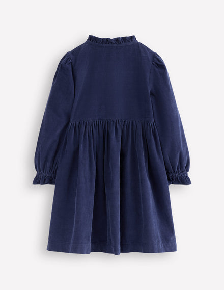Suki Langärmeliges, gesmoktes Kleid-Schuluniform-Marineblau
