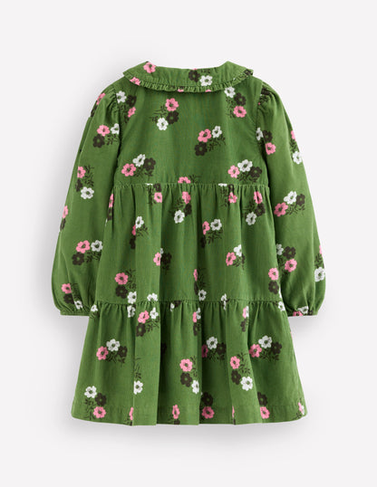 Minna Gewebtes Kleid mit Kragen-Grün Kleines Blumenmuster-2