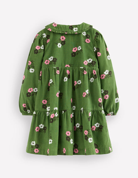 Robe tissée à col Minna-Motif petites fleurs vert