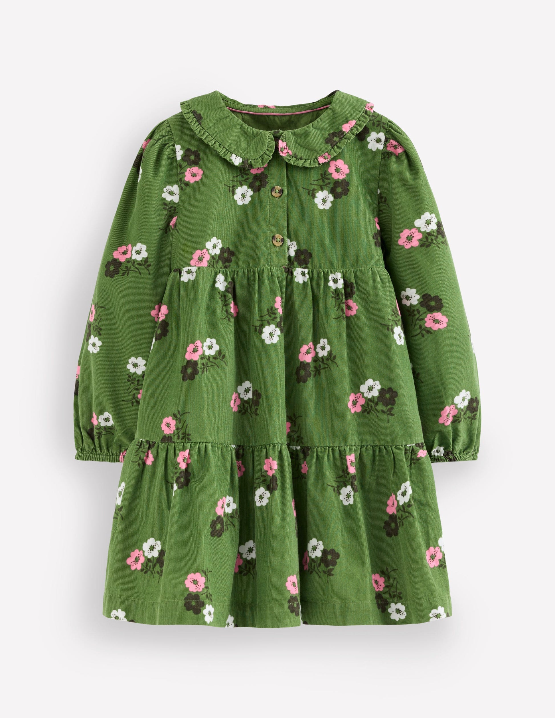 Minna Gewebtes Kleid mit Kragen-Grün Kleines Blumenmuster-1