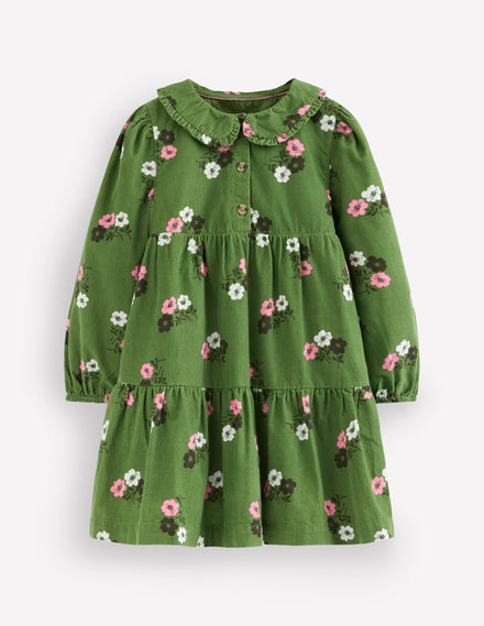 Robe tissée à col Minna-Motif petites fleurs vert