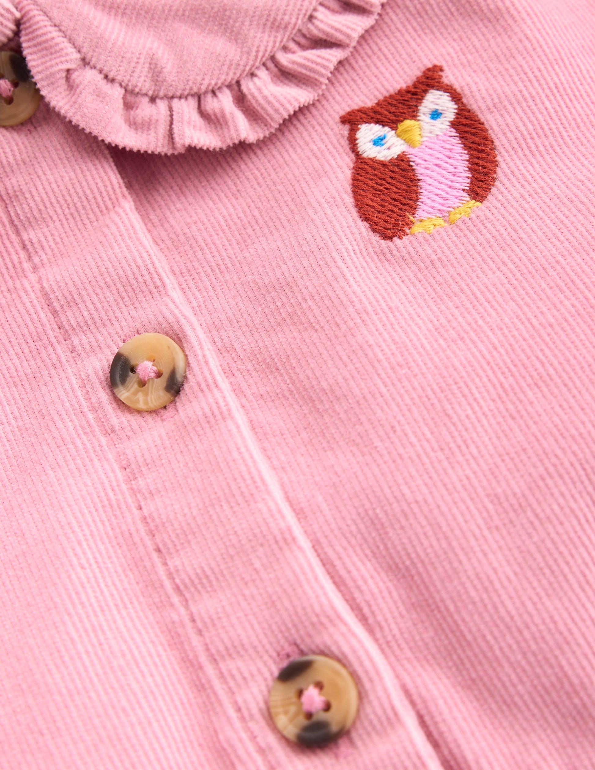 Robe tissée à col Minna-Broderie chouette rose-4
