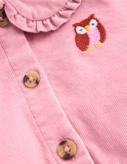 Robe tissée à col Minna-Broderie chouette rose-4