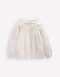 Scalloped Collar Smocked Shirt-Soft Ivory