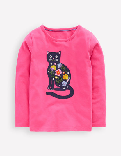 Langärmliges Oberteil mit Applikation-Sorbetrosa Katze-1