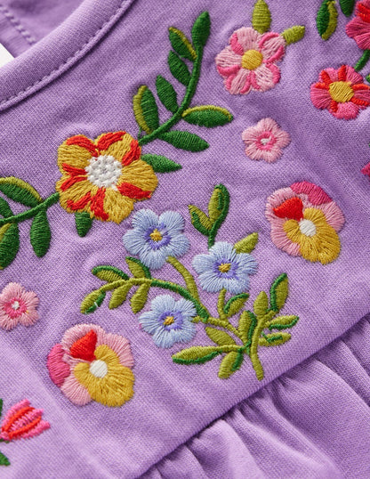 Jerseyoberteil mit bestickter Passe-Asternlila Stickerei-3