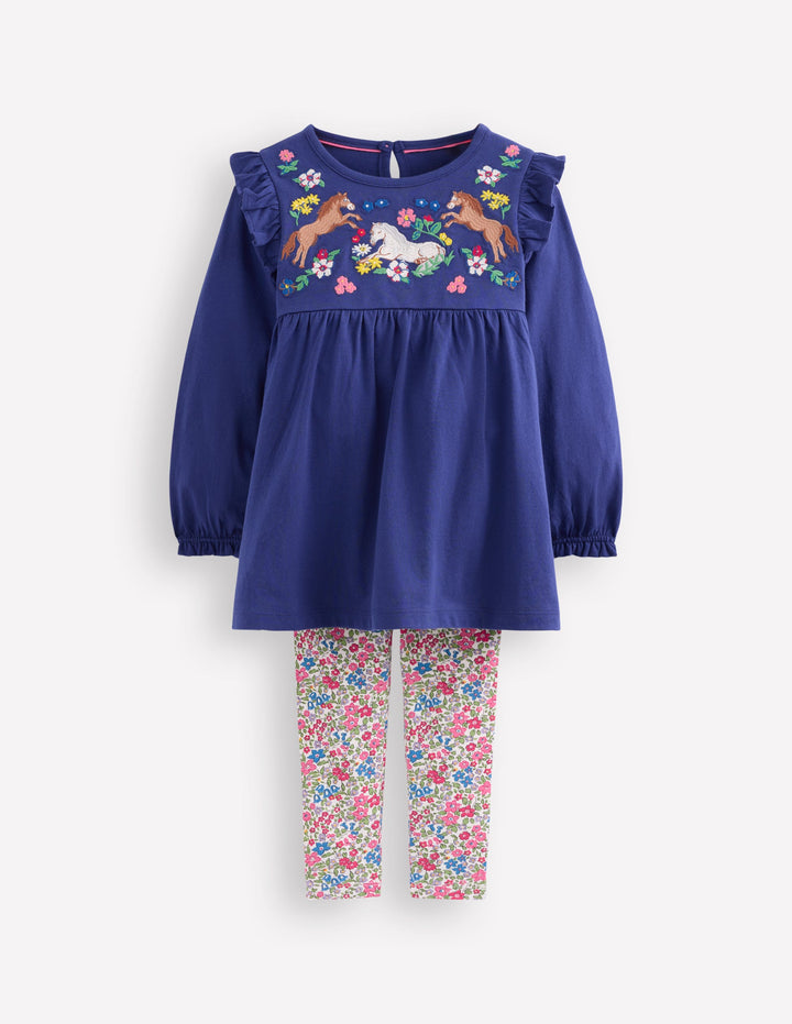 Ensemble avec tunique brodée-Broderie cheval bleu tribord