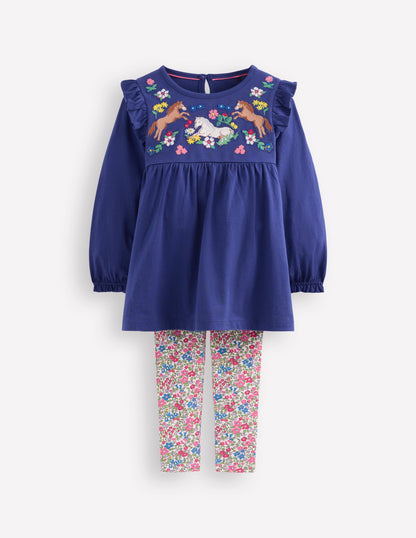 Besticktes Tunika-Set-Steuerbordblau Pferde Stickerei-1
