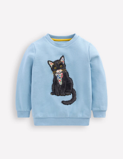 Sweatshirt mit Applikation-Gletscherblau Katze-1