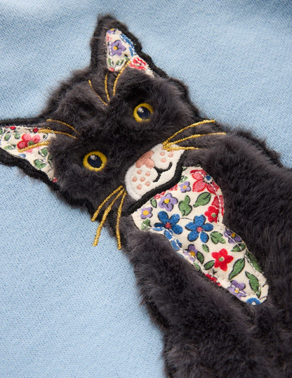 Sweatshirt mit Applikation-Gletscherblau Katze-3