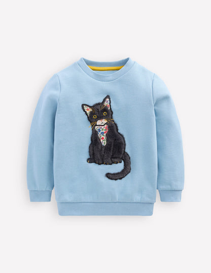 Sweat à appliqué-Chat bleu glacier-1
