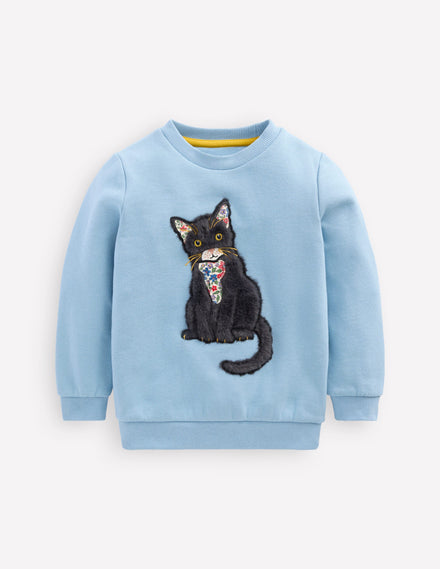 Sweat à appliqué-Chat bleu glacier