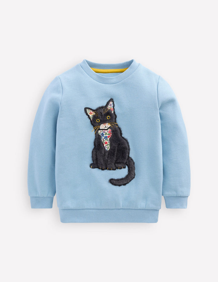 Applique Sweatshirt-Glacier Blue Cat