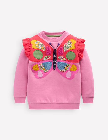 Sweat à appliqué-Papillon rose formica