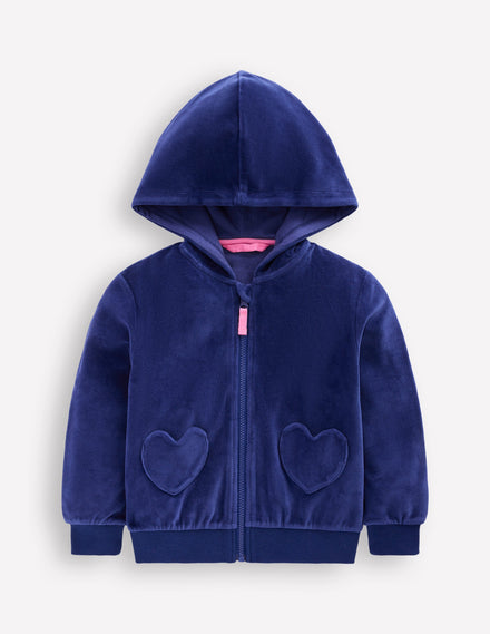 Kapuzenpullover aus Velours-Steuerbordblau