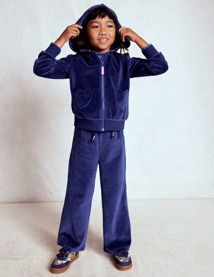 Kapuzenpullover aus Velours-Steuerbordblau