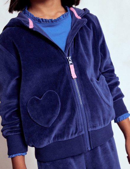 Kapuzenpullover aus Velours-Steuerbordblau