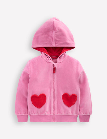 Kapuzenpullover aus Velours-Kirschblütenrosa