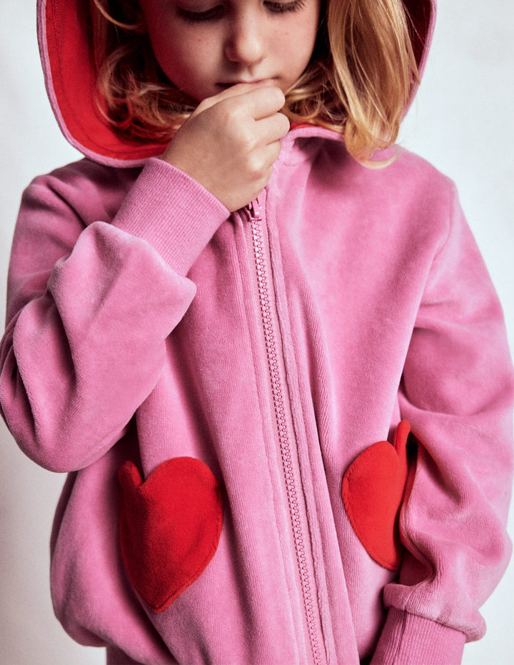 Kapuzenpullover aus Velours-Kirschblütenrosa