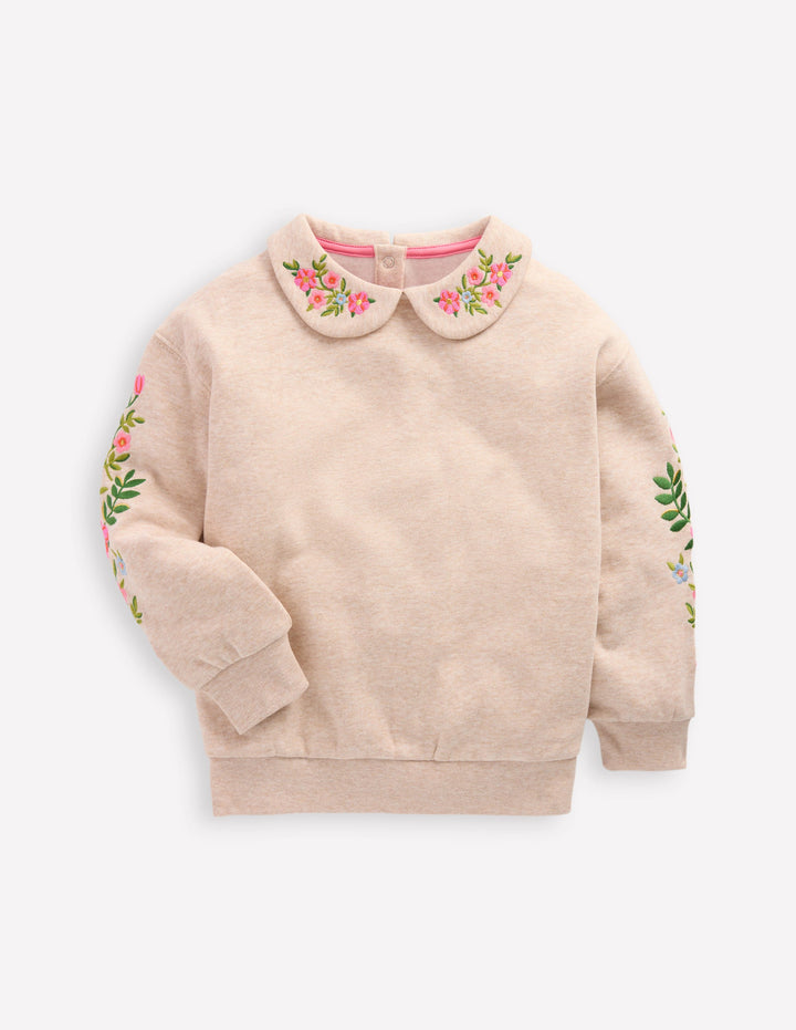 Besticktes Sweatshirt-Haferbeige meliert Stickerei