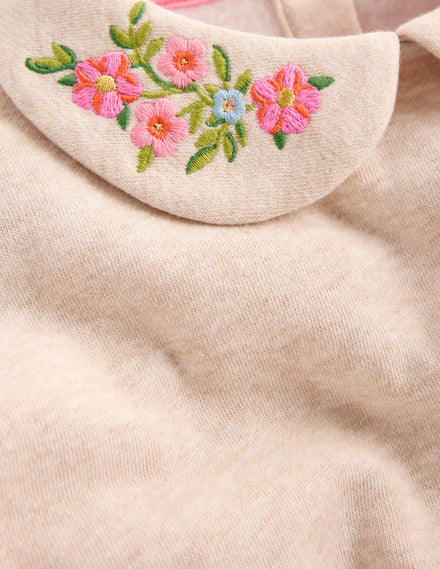 Besticktes Sweatshirt-Haferbeige meliert Stickerei