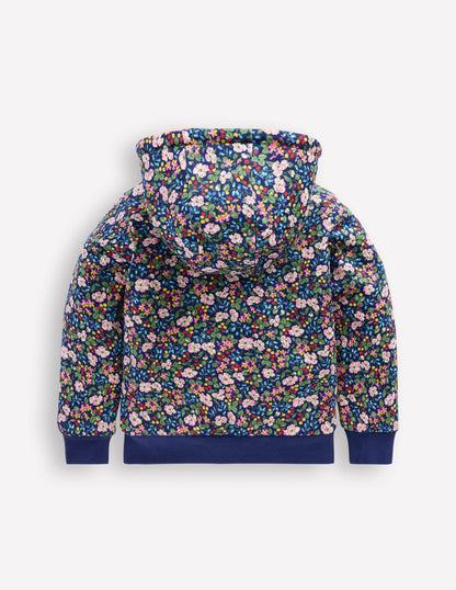 Wendbarer Teddy-Kapuzenpullover-Steuerbordblau Beeren Blumenmuster-3