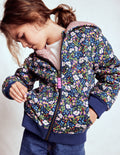Wendbarer Teddy-Kapuzenpullover-Steuerbordblau Beeren Blumenmuster