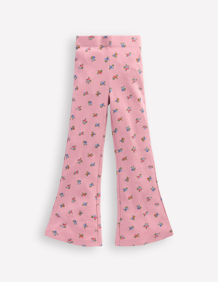 Ribbed Flare Leggings-Vintage Pink Spaced Ditsy