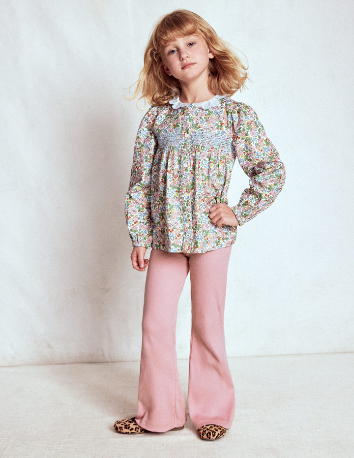 Gerippte Leggings mit Schlag-Vintage-Rosa