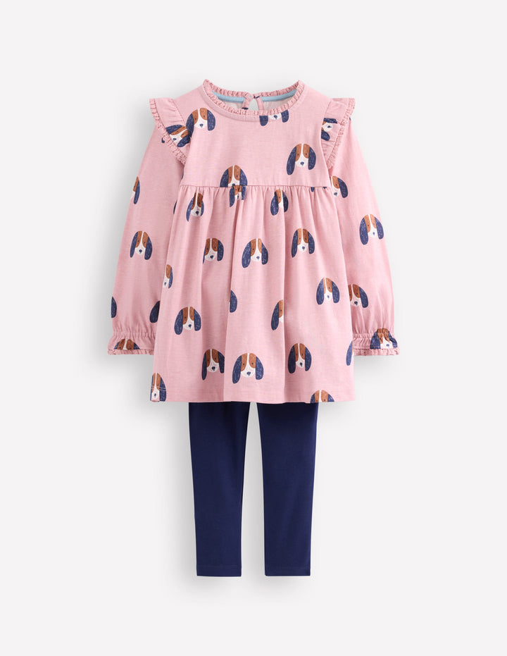 Ensemble avec tunique imprimée-Chiots espacés rose vintage