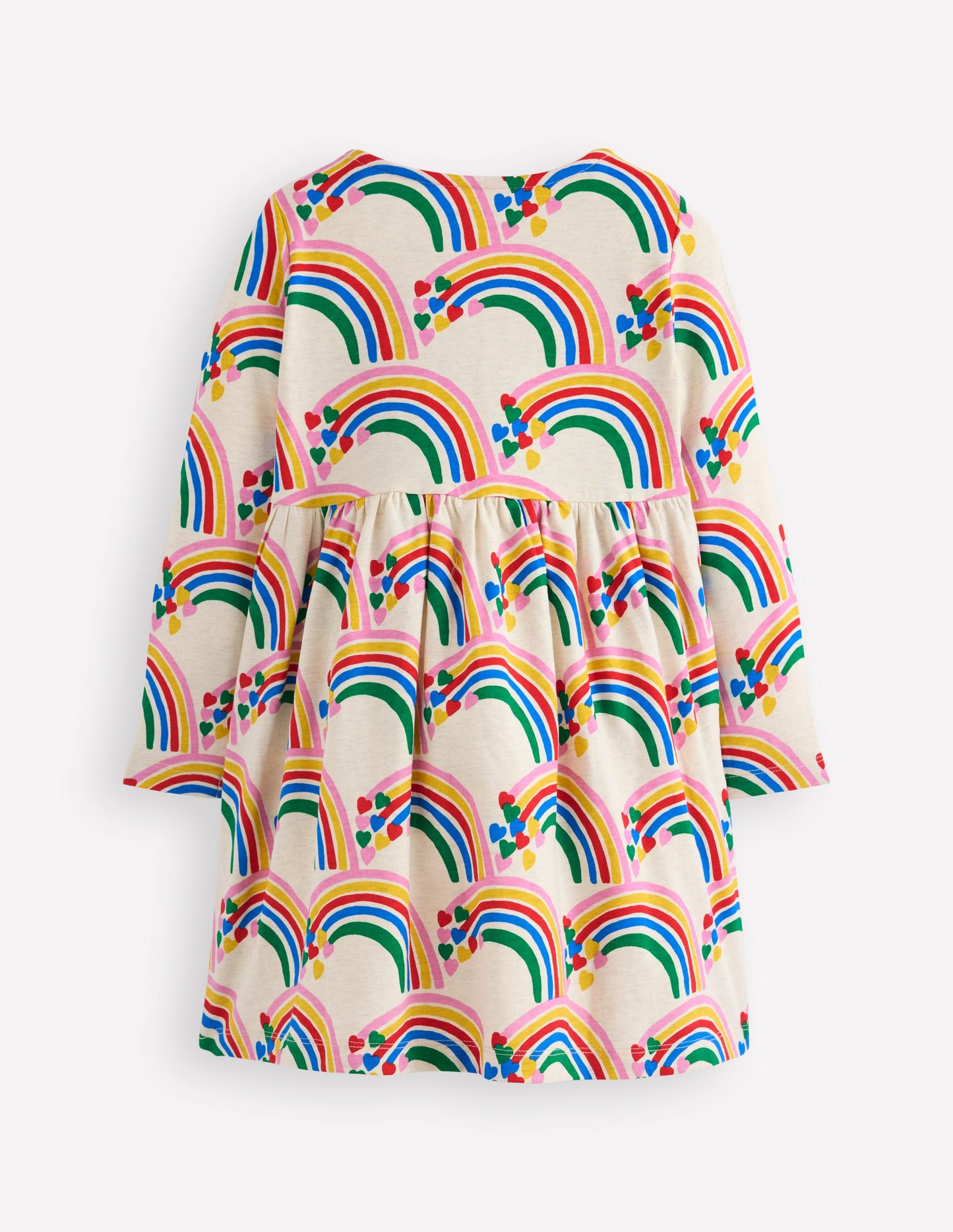 Lustiges Jerseykleid mit Herztasche-Haferbeige Meliert Regenbogenherzen