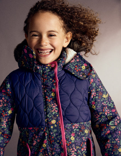 Joni Gesteppter Parka-Blau Blumenwiese-1