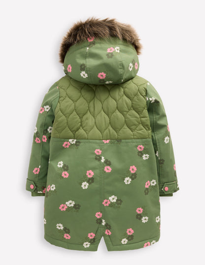 Joni Gesteppter Parka-Grün Geblümt-4