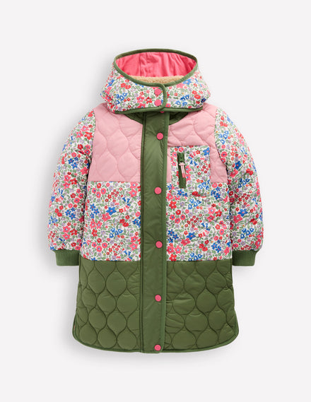 Manteau long cosy-Lit de fleurs rose