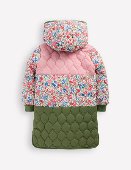 Manteau long cosy-Lit de fleurs rose